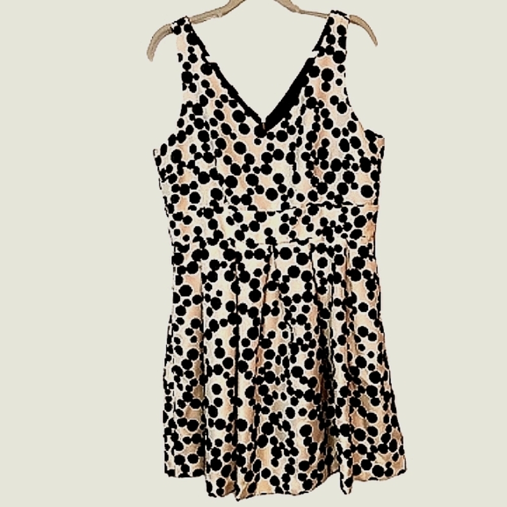 Taylor Sleeveless Cream & Black Polka Dots, Fit & Flare, Exposed Zipper Dress 14